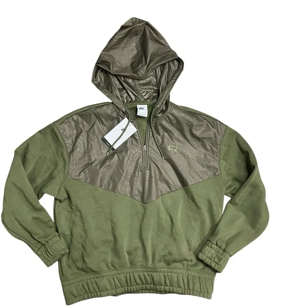Nike Hoodie Womens S Green Sportswear Icon Clash 1/4 Zip Oversized DQ7147 Sporty